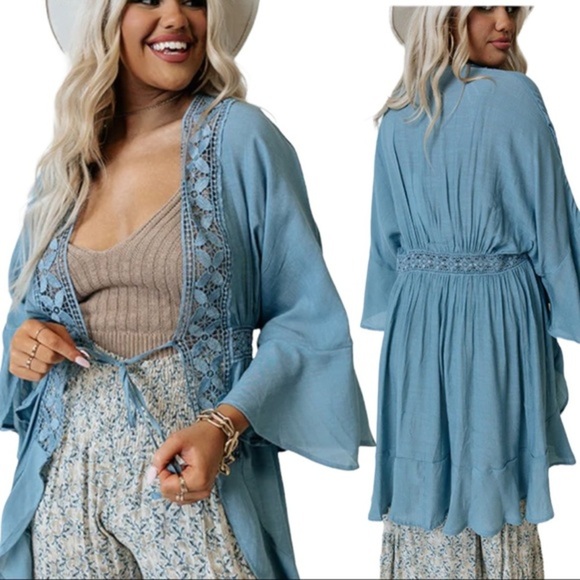 Love Tree The Tiana Kimono Dress in Airy Blue Sz L - Picture 1 of 10